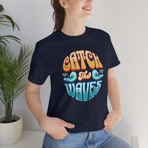 Catch the Waves T-Shirt, Surfing Shirt, Gift for Surfer, Beach T-Shirt, Navy